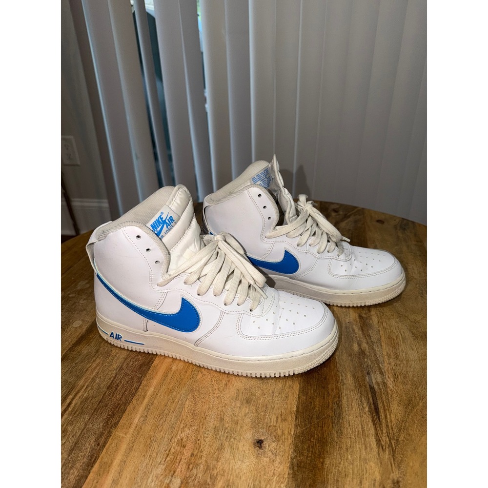 Nike Air Force 1 High White Signal Blue Mens Sneakers AT4141-102 Size 9.5